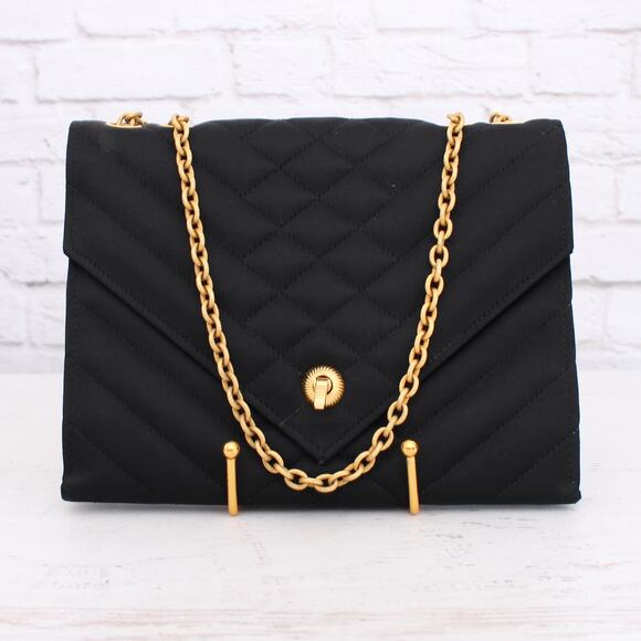 Chanel Envelope Flap V Stitch Black Nylon Fabric Shoulder Handbag Purse A4055 - Picture 1 of 12